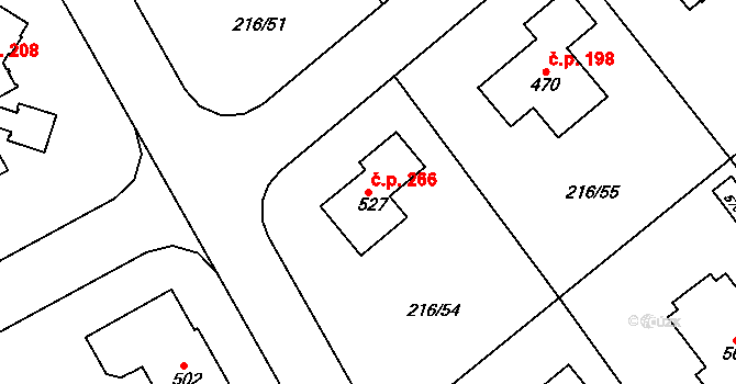 Řitka 266 na parcele st. 527 v KÚ Řitka, Katastrální mapa