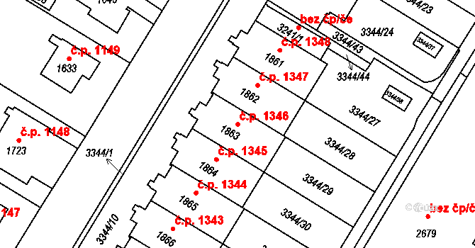 Moravské Budějovice 1346 na parcele st. 1863 v KÚ Moravské Budějovice, Katastrální mapa