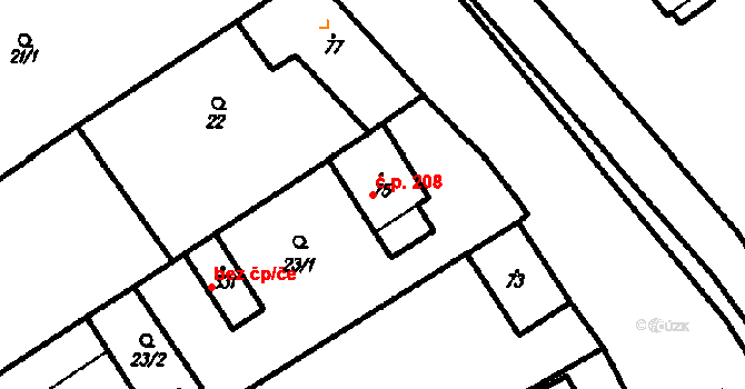 Kloboučky 208, Bučovice na parcele st. 75 v KÚ Kloboučky, Katastrální mapa