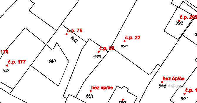 Výčapy 82 na parcele st. 68/3 v KÚ Výčapy, Katastrální mapa