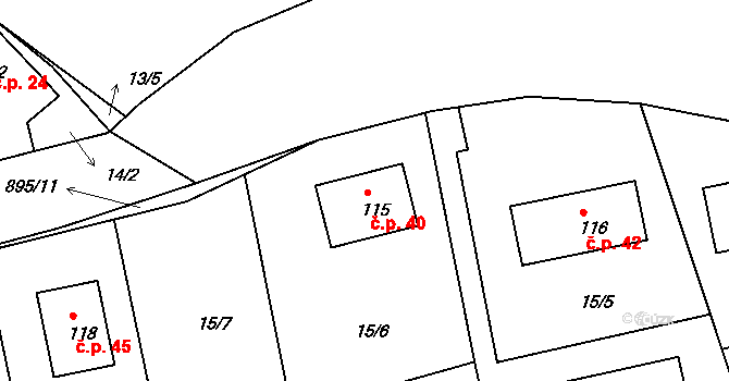 Jaronice 40, Dubné na parcele st. 115 v KÚ Jaronice, Katastrální mapa