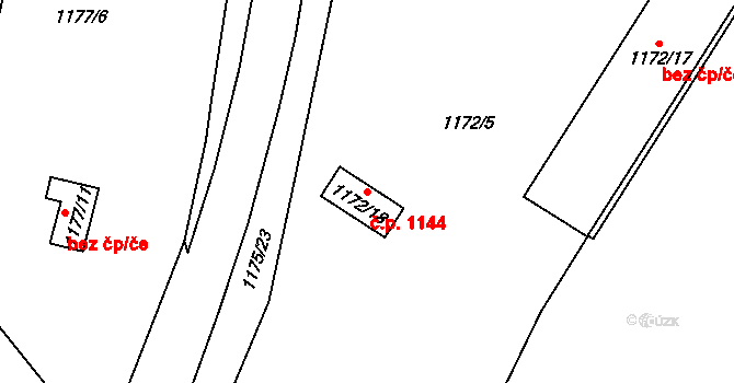 Chodov 1144 na parcele st. 1172/18 v KÚ Dolní Chodov, Katastrální mapa
