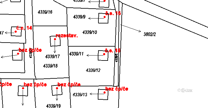 Lískovec 15, Frýdek-Místek na parcele st. 4339/11 v KÚ Lískovec u Frýdku-Místku, Katastrální mapa