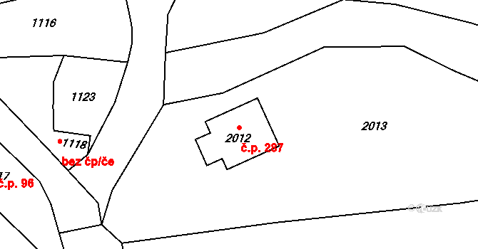 Sobotín 287 na parcele st. 2012 v KÚ Sobotín, Katastrální mapa