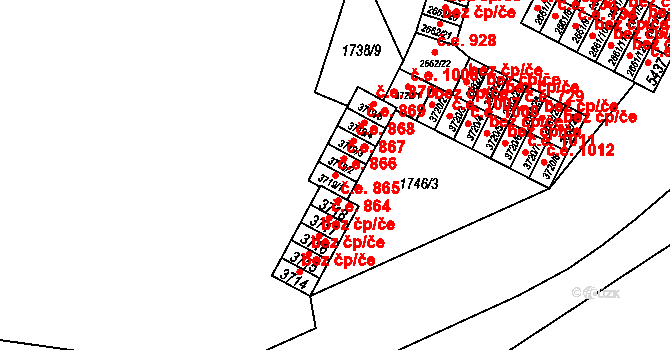 Cheb 866 na parcele st. 3719/1 v KÚ Cheb, Katastrální mapa