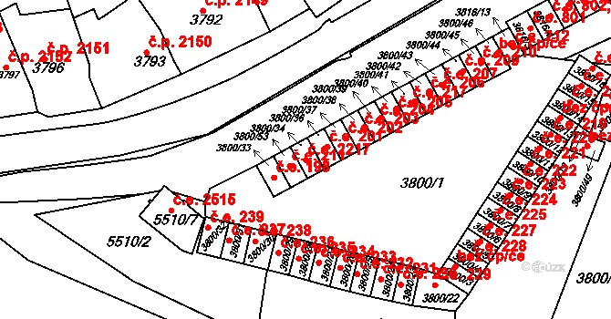 Znojmo 2217 na parcele st. 3800/34 v KÚ Znojmo-město, Katastrální mapa