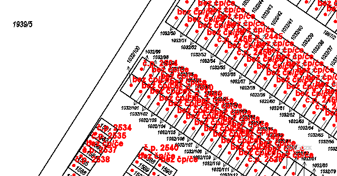 Uničov 2501 na parcele st. 1032/96 v KÚ Uničov, Katastrální mapa