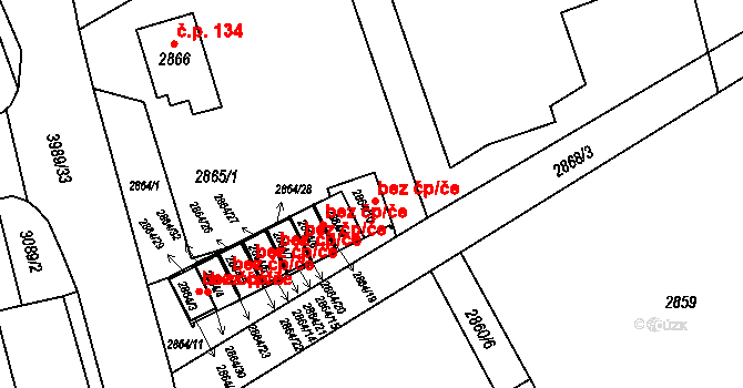 Hranice 22, Karviná na parcele st. 2864/10 v KÚ Karviná-město, Katastrální mapa