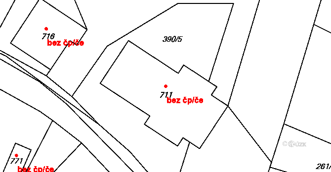 Raškovice 43132774 na parcele st. 711 v KÚ Raškovice, Katastrální mapa
