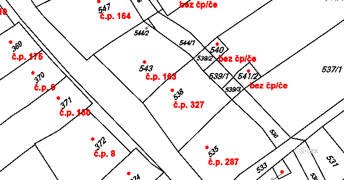 Bošovice 327 na parcele st. 538 v KÚ Bošovice, Katastrální mapa