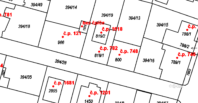 Kateřinky 782, Opava na parcele st. 819/1 v KÚ Kateřinky u Opavy, Katastrální mapa