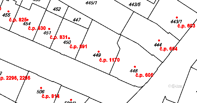 Předměstí 1170, Opava na parcele st. 449 v KÚ Opava-Předměstí, Katastrální mapa