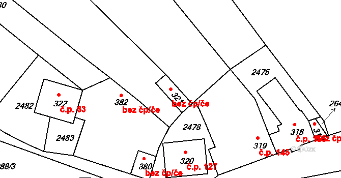 Koryčany 44961774 na parcele st. 321 v KÚ Jestřabice, Katastrální mapa