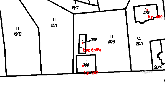 Vestec 45742774 na parcele st. 389 v KÚ Vestec u Prahy, Katastrální mapa