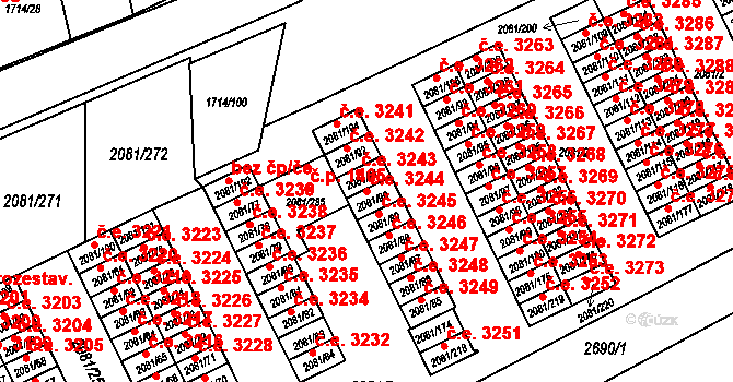 Prostřední Suchá 3244, Havířov na parcele st. 2081/90 v KÚ Prostřední Suchá, Katastrální mapa