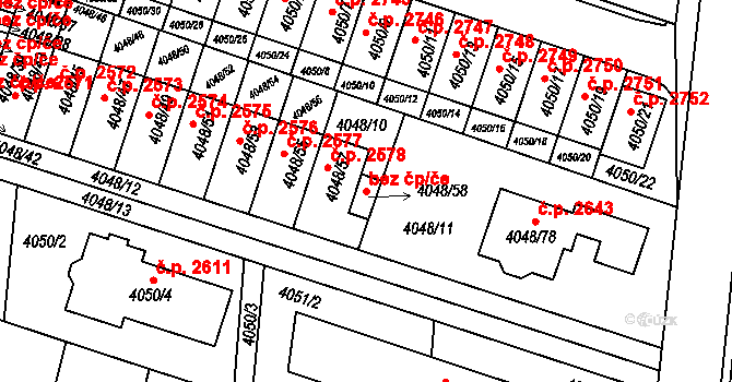 Praha 49173774 na parcele st. 4048/58 v KÚ Horní Počernice, Katastrální mapa