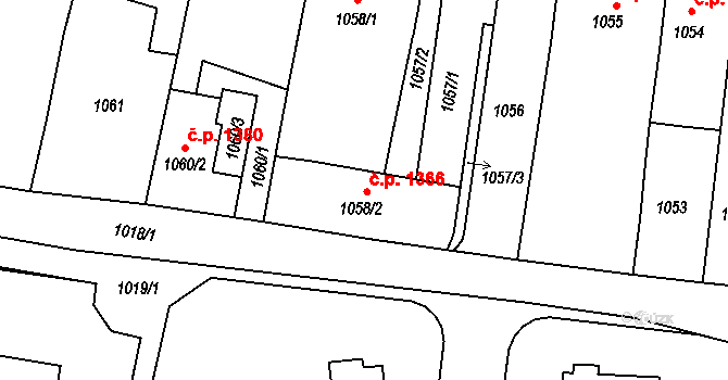 Mohelnice 1366 na parcele st. 1058/2 v KÚ Mohelnice, Katastrální mapa
