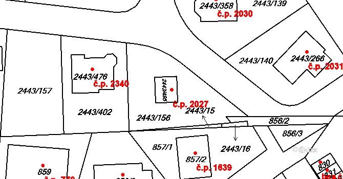 Roztoky 2027 na parcele st. 2443/495 v KÚ Roztoky u Prahy, Katastrální mapa