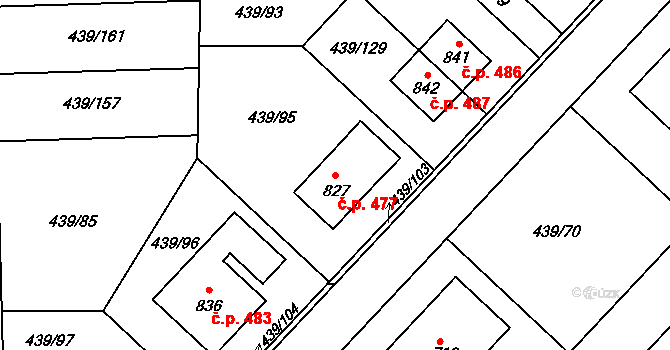 Opatovice nad Labem 477 na parcele st. 827 v KÚ Opatovice nad Labem, Katastrální mapa