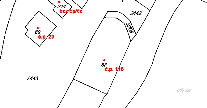 Horní Lipka 115, Králíky na parcele st. 68 v KÚ Horní Lipka, Katastrální mapa