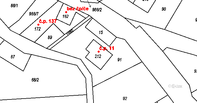 Hostice 11, Ruda nad Moravou na parcele st. 212 v KÚ Hostice, Katastrální mapa