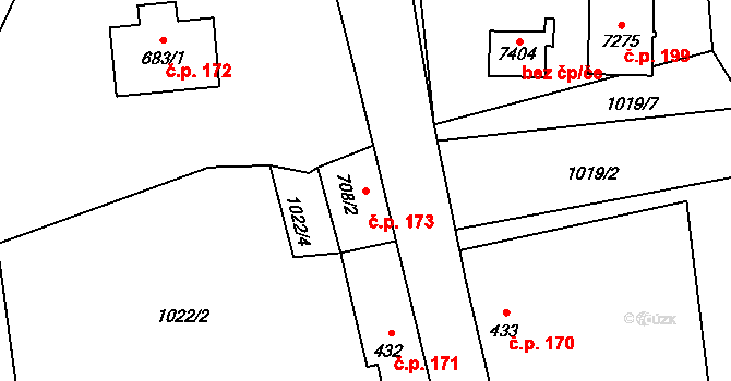 Beroun-Zavadilka 173, Beroun na parcele st. 708/2 v KÚ Beroun, Katastrální mapa