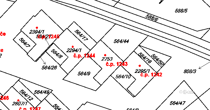 Neratovice 1243 na parcele st. 2753 v KÚ Neratovice, Katastrální mapa