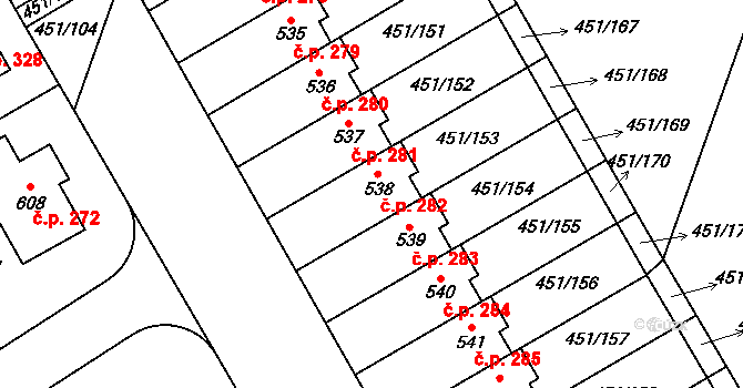 Horoušánky 282, Horoušany na parcele st. 538 v KÚ Horoušany, Katastrální mapa
