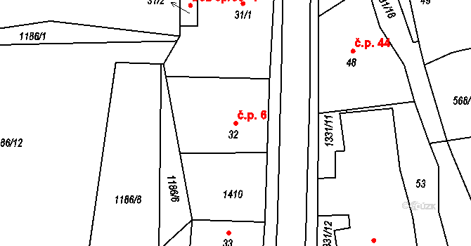 Litohlavy 6 na parcele st. 32 v KÚ Litohlavy, Katastrální mapa