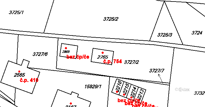Hovězí 754 na parcele st. 2765 v KÚ Hovězí, Katastrální mapa