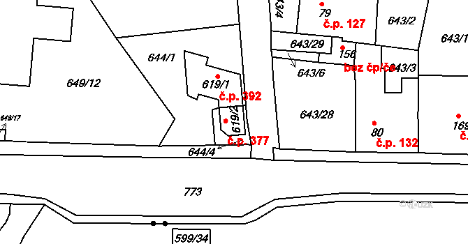 Maršov 377, Krupka na parcele st. 619/2 v KÚ Maršov u Krupky, Katastrální mapa