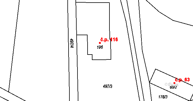 Třemešek 116, Oskava na parcele st. 196 v KÚ Třemešek, Katastrální mapa