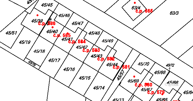 Postřelmov 582 na parcele st. 45/43 v KÚ Postřelmov, Katastrální mapa