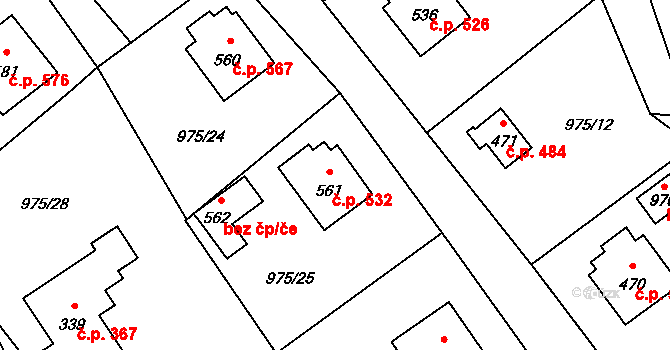 Mořkov 532 na parcele st. 561 v KÚ Mořkov, Katastrální mapa