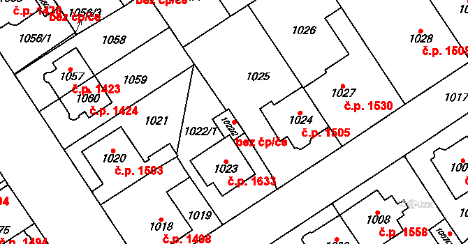 Chomutov 83488774 na parcele st. 1022/2 v KÚ Chomutov I, Katastrální mapa