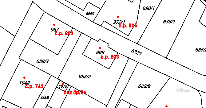 Mikulášovice 803 na parcele st. 966 v KÚ Mikulášovice, Katastrální mapa