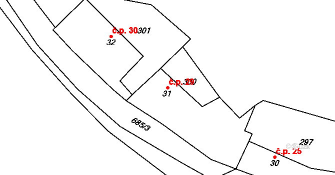 Hostišovice 29, Bělčice na parcele st. 31 v KÚ Hostišovice, Katastrální mapa