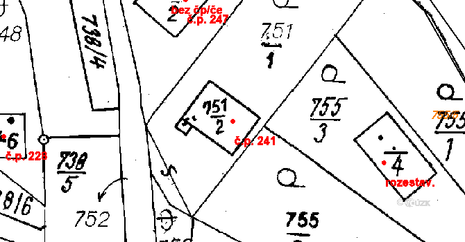 Vlkýš I 241, Heřmanova Huť na parcele st. 751/2 v KÚ Vlkýš, Katastrální mapa