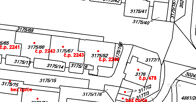 Louny 2244 na parcele st. 3175/52 v KÚ Louny, Katastrální mapa