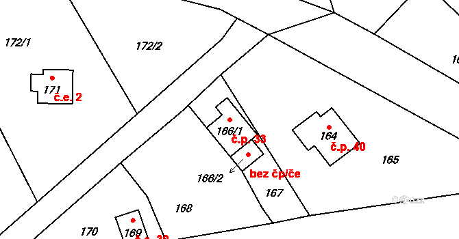 Proboštov 33, Malečov na parcele st. 166/1 v KÚ Proboštov u Tašova, Katastrální mapa