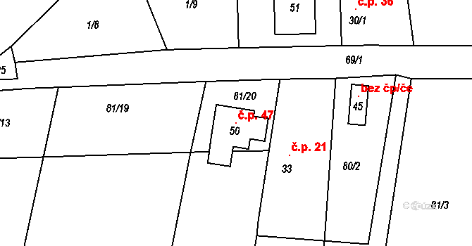 Jenišovice 47, Býkev na parcele st. 50 v KÚ Jenišovice u Mělníka, Katastrální mapa