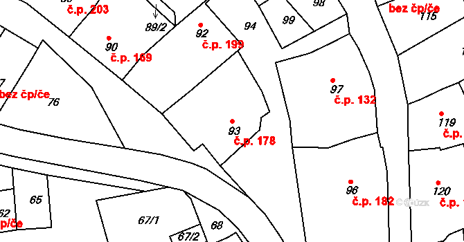 Borkovany 178 na parcele st. 93 v KÚ Borkovany, Katastrální mapa