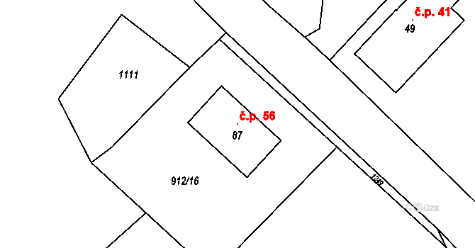 Radejčín 56, Řehlovice na parcele st. 87 v KÚ Radejčín, Katastrální mapa