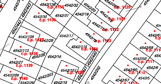 Hustopeče 1124 na parcele st. 4542/115 v KÚ Hustopeče u Brna, Katastrální mapa