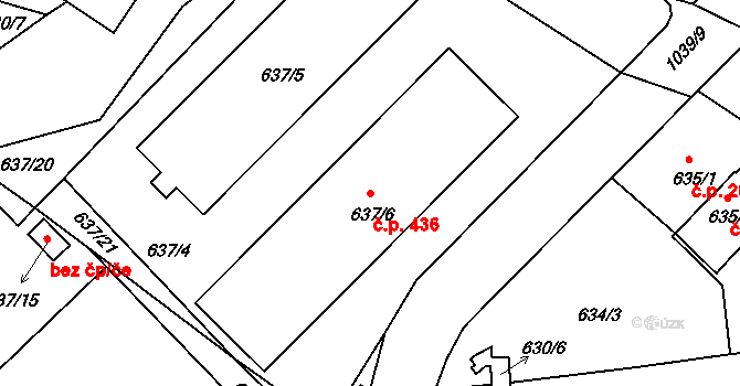 Všetuly 436, Holešov na parcele st. 637/6 v KÚ Všetuly, Katastrální mapa