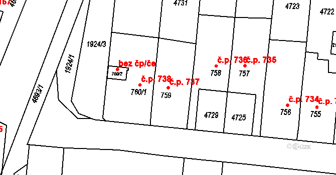 Hrušovany nad Jevišovkou 737 na parcele st. 759 v KÚ Hrušovany nad Jevišovkou, Katastrální mapa