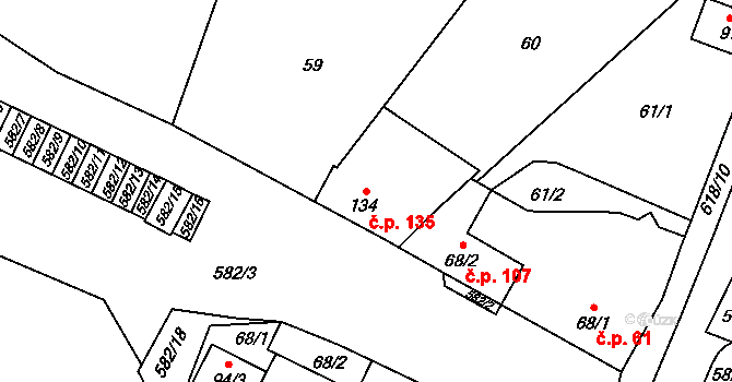 Kravsko 135 na parcele st. 134 v KÚ Kravsko, Katastrální mapa