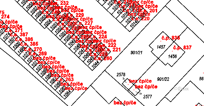 Pacov 221 na parcele st. 1024 v KÚ Pacov, Katastrální mapa