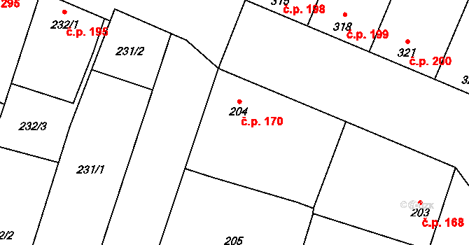Šanov 170 na parcele st. 204 v KÚ Šanov nad Jevišovkou, Katastrální mapa