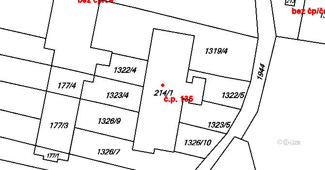 Milenov 135 na parcele st. 214/1 v KÚ Milenov, Katastrální mapa
